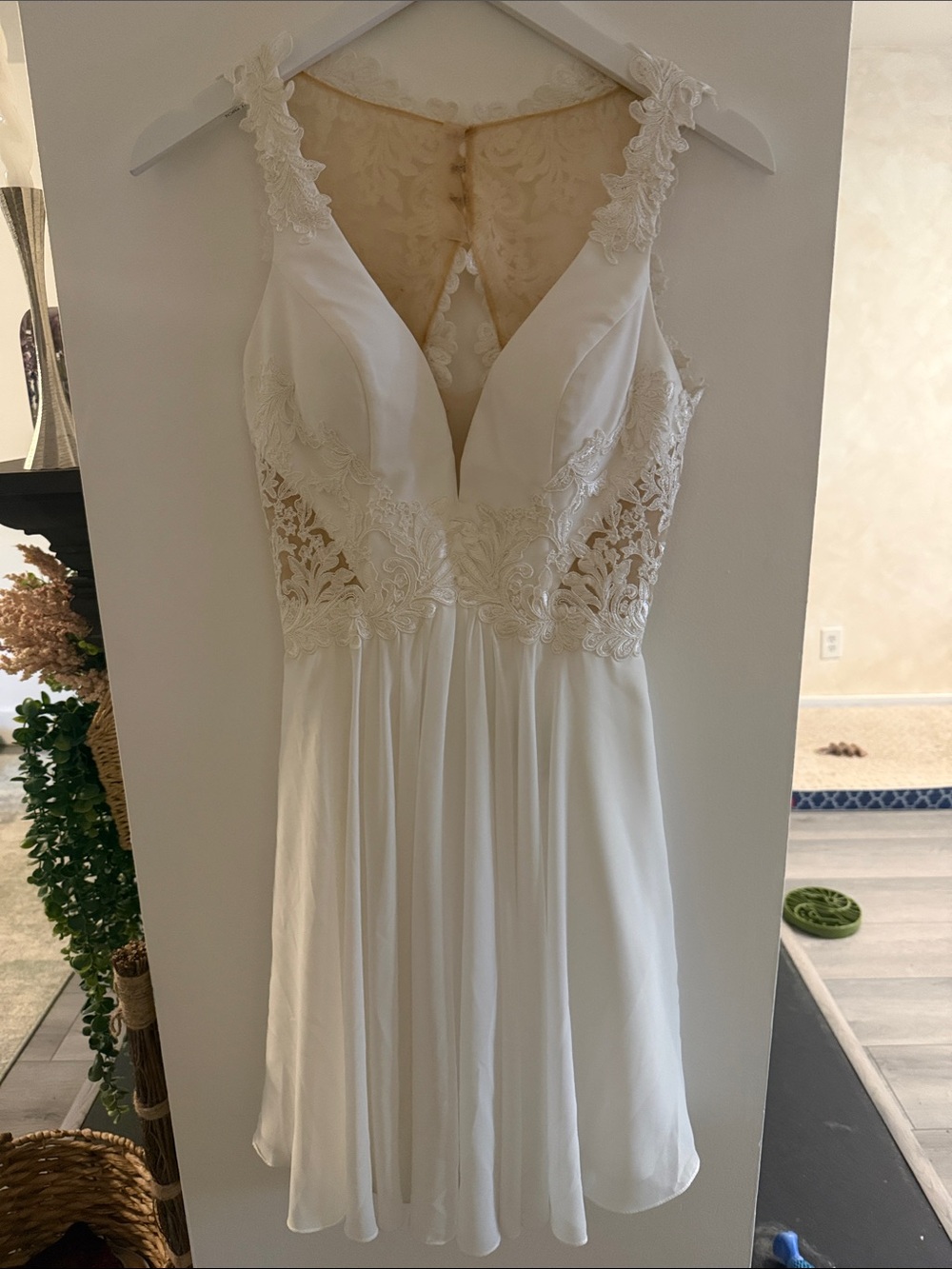 Faviana Ivory Lace A-Line Mini Dress